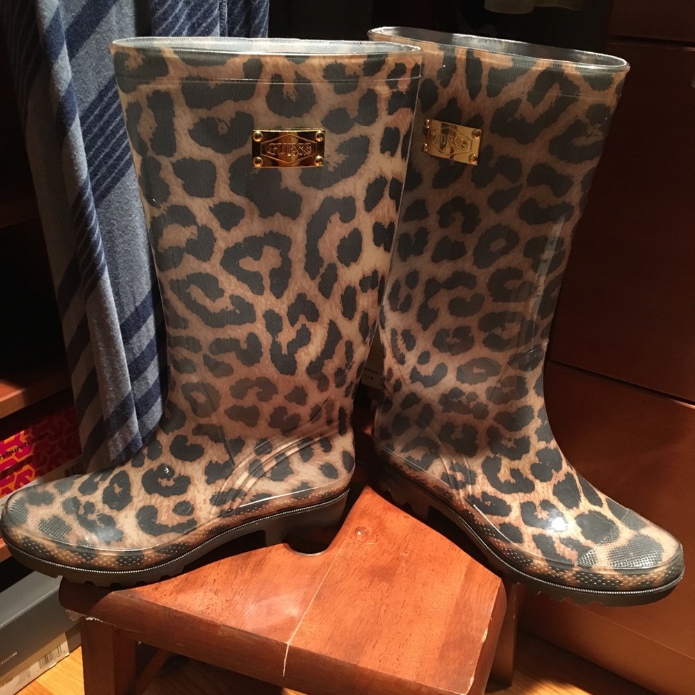 Guess Cheetah Print Rain Boots